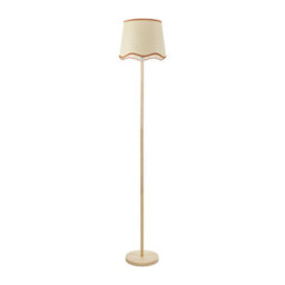 Valuelights Heather Light Wood Single Stem Floor Lamp With Scallop Rust Trim Tapered Shade - thumbnail 2