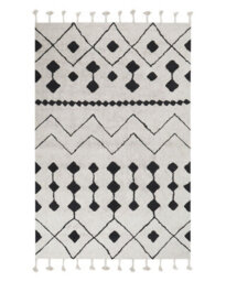 Beliani Runes Rug - Hand-Tufted Cotton Geometric Tassels - Off-White And Charcoal - 140 X 200 Cm - thumbnail 1