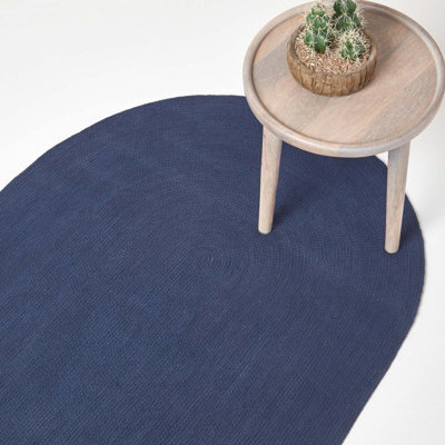 Homescapes Navy Handmade Woven Braided Oval Rug, 110 X 170 Cm - image 1