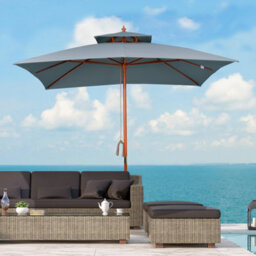 Outsunny 3M Wood Square Patio Umbrella Garden Market Parasol Sunshade Grey
