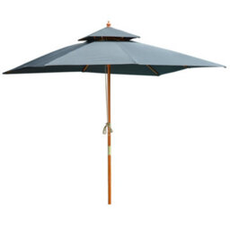 Outsunny 3M Wood Square Patio Umbrella Garden Market Parasol Sunshade Grey - thumbnail 2