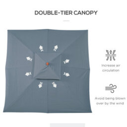 Outsunny 3M Wood Square Patio Umbrella Garden Market Parasol Sunshade Grey - thumbnail 5