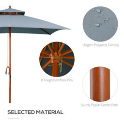 Outsunny 3M Wood Square Patio Umbrella Garden Market Parasol Sunshade Grey - thumbnail 4
