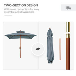 Outsunny 3M Wood Square Patio Umbrella Garden Market Parasol Sunshade Grey - thumbnail 7