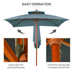 Outsunny 3M Wood Square Patio Umbrella Garden Market Parasol Sunshade Grey - thumbnail 6
