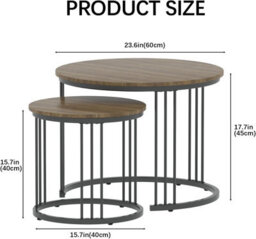 Huhote 2 Set Nesting Round Side Tables With Metal Frame Brown Finish Diameter 23.6/15.7 In Coffee Table End Table For Home Office - thumbnail 3