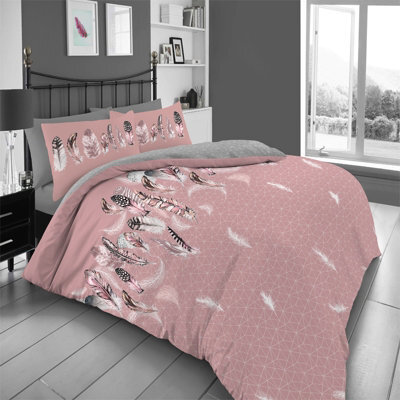 Gc Gaveno Cavailia Downy Dreams Duvet Cover Bedding Set Pink Super King 3Pc With Reversible Geometric Printed Quilt Cover - image 1