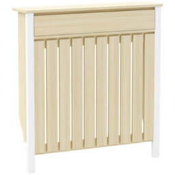 Homcom Radiator Cover With Drawer And Vertical Slats Oak - thumbnail 2
