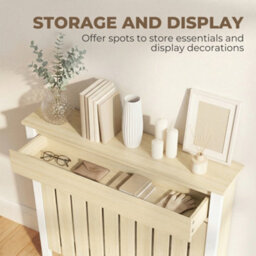 Homcom Radiator Cover With Drawer And Vertical Slats Oak - thumbnail 4