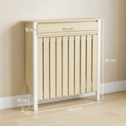Homcom Radiator Cover With Drawer And Vertical Slats Oak - thumbnail 3