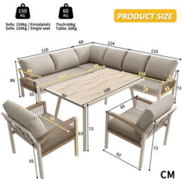 Btm 8Toseater Garden Lounge Set, Rope Design, Woodtolook Table, Iron Frame, Beige Cushions - thumbnail 5