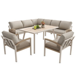 Btm 8Toseater Garden Lounge Set, Rope Design, Woodtolook Table, Iron Frame, Beige Cushions - thumbnail 9