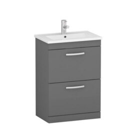 Royal Bathrooms Turin Indigo Grey Gloss 600mm Floor Standing Vanity Unit 2 Drawer With Minimalist Basin Sink - thumbnail 6