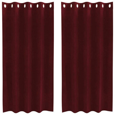Berkfield Modern Blackout Curtains With Eyelets 2 Pcs Wine Red Velvet