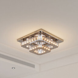 Darphe Modern Chrome Crystal 2-Tier Square Led Ceiling Light, Dimmable Semi-Flush Chandelier 40X40Cm - thumbnail 1
