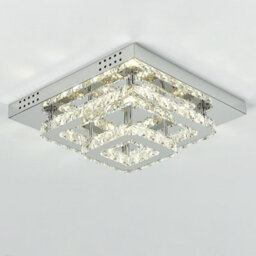 Darphe Modern Chrome Crystal 2-Tier Square Led Ceiling Light, Dimmable Semi-Flush Chandelier 40X40Cm - thumbnail 3