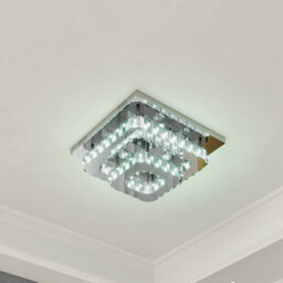 Darphe Modern Chrome Crystal 2-Tier Square Led Ceiling Light, Dimmable Semi-Flush Chandelier 40X40Cm - thumbnail 4