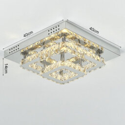 Darphe Modern Chrome Crystal 2-Tier Square Led Ceiling Light, Dimmable Semi-Flush Chandelier 40X40Cm - thumbnail 6