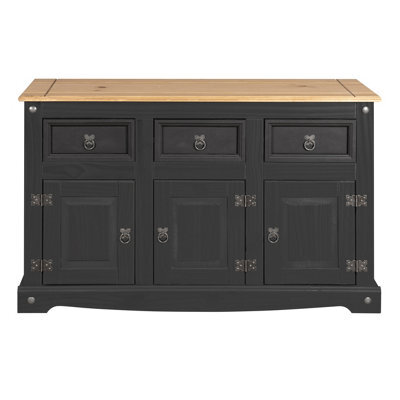 Mews Corona Sideboard Charcoal Dark Grey 3 Door 3 Drawer Solid Pine Wood - image 1