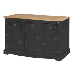 Mews Corona Sideboard Charcoal Dark Grey 3 Door 3 Drawer Solid Pine Wood - thumbnail 4