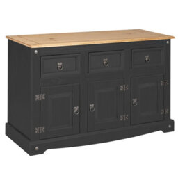 Mews Corona Sideboard Charcoal Dark Grey 3 Door 3 Drawer Solid Pine Wood - thumbnail 3