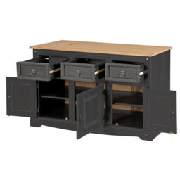 Mews Corona Sideboard Charcoal Dark Grey 3 Door 3 Drawer Solid Pine Wood - thumbnail 2