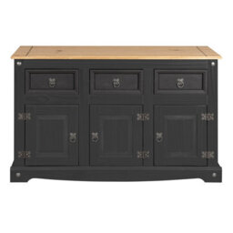 Mews Corona Sideboard Charcoal Dark Grey 3 Door 3 Drawer Solid Pine Wood