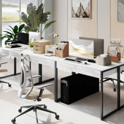 Homcom Modern Home Office Desk With High Gloss 2 Drawers Finish White Black - thumbnail 8