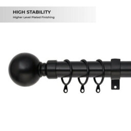 Ameha Plain Metal Adjustable Curtain Pole,70-120 Cm Extendable Curtain Rod, Matte Black Ball 60mm Classic Finials - thumbnail 2