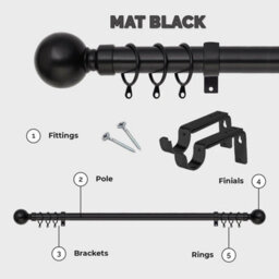 Ameha Plain Metal Adjustable Curtain Pole,70-120 Cm Extendable Curtain Rod, Matte Black Ball 60mm Classic Finials - thumbnail 6