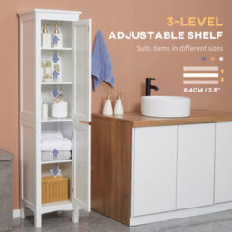 Kleankin Tall Bathroom Cabinet With Adjustable Shelves, Double Door, White - thumbnail 6