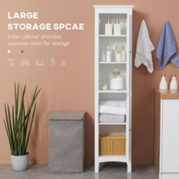Kleankin Tall Bathroom Cabinet With Adjustable Shelves, Double Door, White - thumbnail 5