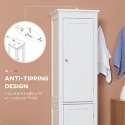 Kleankin Tall Bathroom Cabinet With Adjustable Shelves, Double Door, White - thumbnail 7