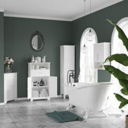 Kleankin Tall Bathroom Cabinet With Adjustable Shelves, Double Door, White - thumbnail 4
