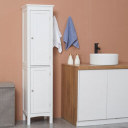 Kleankin Tall Bathroom Cabinet With Adjustable Shelves, Double Door, White - thumbnail 8