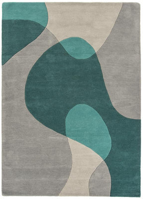 Teal Wool Handmade Modern Easy To Clean Abstract Dining Room Bedroom And Living Room Rug-160Cm X 230Cm - image 1