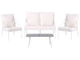Wyld And Coco White 4-Seater Metal Garden Set With Removable Cushion Covers And Tempered Glass Table Modern - thumbnail 1