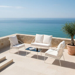Wyld And Coco White 4-Seater Metal Garden Set With Removable Cushion Covers And Tempered Glass Table Modern - thumbnail 2