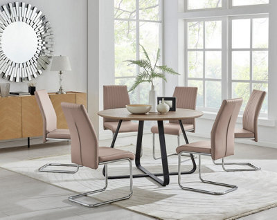 Furniturebox Uk Santorini Brown Wood Effect Round Dining Table & 6 Cappuccino Lorenzo Chairs - image 1