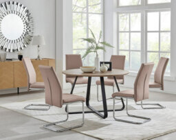 Furniturebox Uk Santorini Brown Wood Effect Round Dining Table & 6 Cappuccino Lorenzo Chairs - thumbnail 1