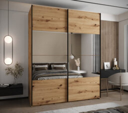 Arte Warm Oak Artisan Trosa Iv Sliding Door Wardrobe H2450mm W2000mm D640mm Mirrored Doors, Ten Shelves, Hanging Rail - thumbnail 2