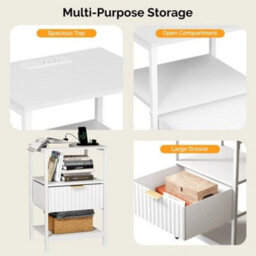 Bedside Table With Charging Station Side Cabinet Nightstand With 1 Drawers - thumbnail 3