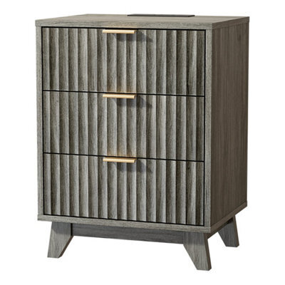 Grey Bedside Table With Charging Station, Grille Nightstand - image 1