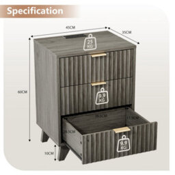 Grey Bedside Table With Charging Station, Grille Nightstand - thumbnail 2