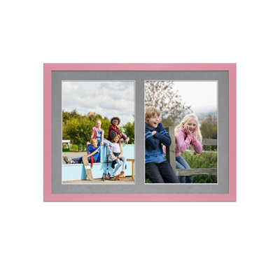 AK Frames 20X14 Pastel Pink Sleek Multi Photo Frame With Mid Grey Mount - Holds 2 Apertures (2X) A4 Photos - image 1