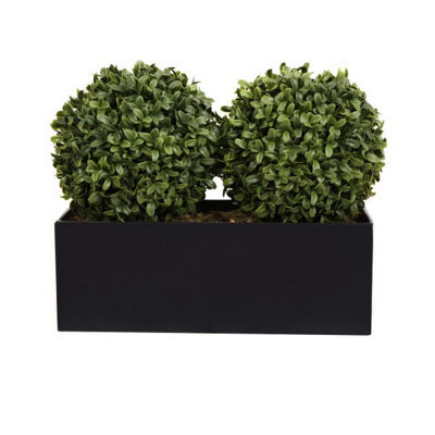 GreenBrokers (Window Box) 35Cm Double Boxwood Topiary Balls In Black Tin Planter - image 1
