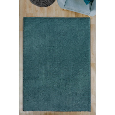 Melrose Plain Denim Blue Anti Slip Washable Medium Area Rug Mat 150/200 - image 1