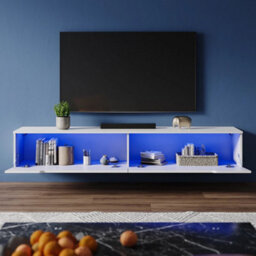 High Gloss Floating Led Tv Stand Black/white Unit Storage Cabinet  White 160X35X30Cm - thumbnail 4