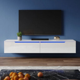 High Gloss Floating Led Tv Stand Black/white Unit Storage Cabinet  White 160X35X30Cm - thumbnail 3