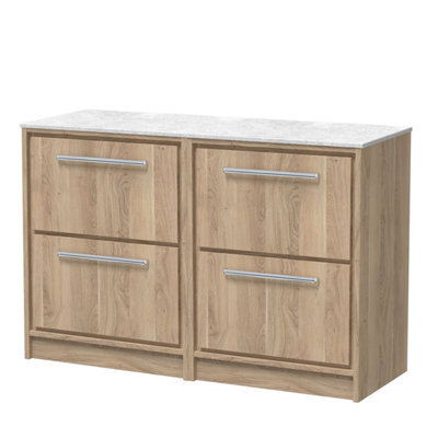 Hudson Reed Lille Floor Standing Four Drawer Contemporary Vanity Unit With Marble Worktop In Bleached Oak, 1210 X 460mm - image 1